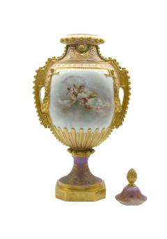 Large 19th Century Gilt Painted Porcelain Pair Urn - 2715167