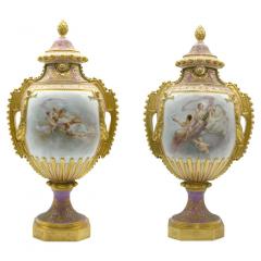 Large 19th Century Gilt Painted Porcelain Pair Urn - 2715173