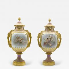 Large 19th Century Gilt Painted Porcelain Pair Urn - 2721171