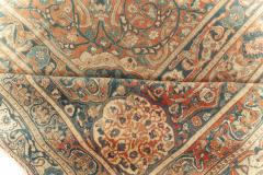 Large 19th Century Persian Tabriz Ivory Blue Gold and Green Handmade Wool Rug - 2461531