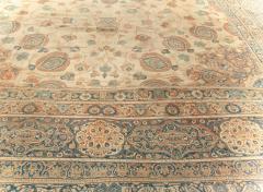 Large 19th Century Persian Tabriz Ivory Blue Gold and Green Handmade Wool Rug - 2461534