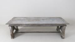 Large 19th Century Richly Carved Trestle Table In Original Paint From Tuscany - 781304