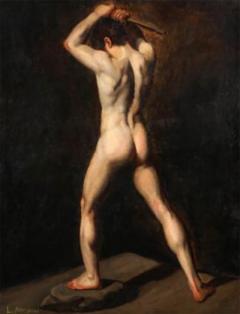 Large 19th century male nude portrait - 2565017