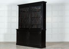 Large 19thC English Astral Glazed Ebonised Lacquered Bookcase Cabinet - 3094462