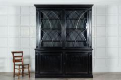 Large 19thC English Astral Glazed Ebonised Lacquered Bookcase Cabinet - 3094463