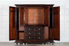 Large 19thC English Breakfront Mahogany Carved Linen Press - 4039754