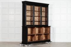 Large 19thC English Ebonised Fruitwood Pine Glazed Bookcase Dresser - 4220574