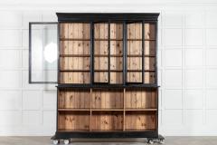 Large 19thC English Ebonised Fruitwood Pine Glazed Bookcase Dresser - 4220576