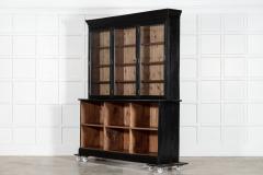 Large 19thC English Ebonised Fruitwood Pine Glazed Bookcase Dresser - 4220577