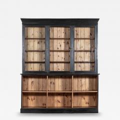 Large 19thC English Ebonised Fruitwood Pine Glazed Bookcase Dresser - 4221919