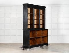 Large 19thC English Ebonised Fruitwood Pine Glazed Bookcase Dresser - 4422285
