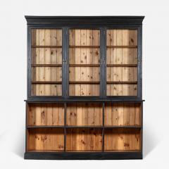 Large 19thC English Ebonised Fruitwood Pine Glazed Bookcase Dresser - 4426256
