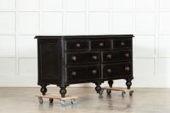 Large 19thC English Ebonised Pine Dresser Base Drawers - 3678107