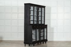 Large 19thC English Ebonised Pine Glazed Dresser Bookcase - 3410534