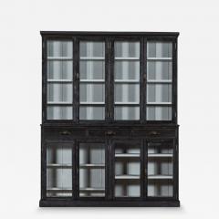Large 19thC English Ebonised Pine Glazed Dresser Bookcase - 3412037
