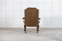 Large 19thC English Olive Leather Mahogany Wingback Armchair - 2674193