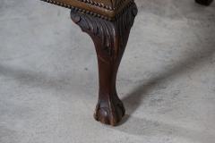 Large 19thC English Olive Leather Mahogany Wingback Armchair - 2674199