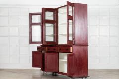 Large 19thC English Painted Pine Glazed Housekeepers Cupboard - 4470001