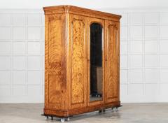 Large 19thC English Satin Birch Compactum Wardrobe - 4210924