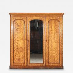 Large 19thC English Satin Birch Compactum Wardrobe - 4211546