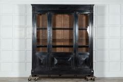 Large 19thC French Ebonised Oak Glazed Bookcase Cabinet - 3094556