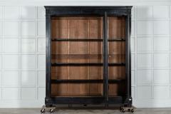 Large 19thC French Ebonised Oak Glazed Bookcase Cabinet - 3094557