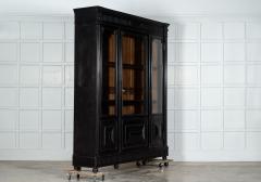 Large 19thC French Ebonised Oak Glazed Bookcase Cabinet - 3094558