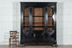 Large 19thC French Ebonised Oak Glazed Bookcase Cabinet - 3094559