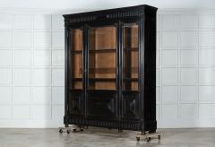 Large 19thC French Ebonised Oak Glazed Bookcase Cabinet - 3094560