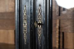 Large 19thC French Ebonised Oak Glazed Bookcase Cabinet - 3094561