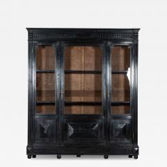 Large 19thC French Ebonised Oak Glazed Bookcase Cabinet - 3097896