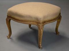 Large 19thc French carved giltwood stool with upholstered shaped seat - 4805875