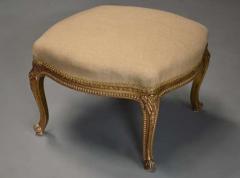 Large 19thc French carved giltwood stool with upholstered shaped seat - 4805881