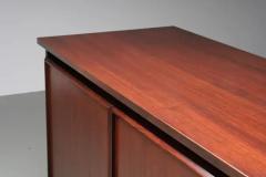 Large 4 door Credenza in Mahogany and Teak Italy 1960s - 3796730