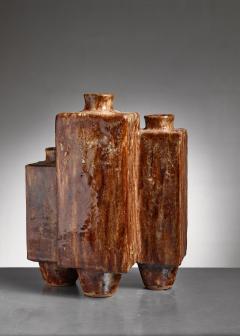 Large 48 cm 18 9 inch brown ceramic vase 1970s - 801156