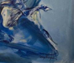 Large Abstract Horses Oil on Canvas Painting Entitled The Jump  - 2873532