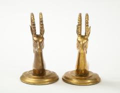 Large Aged Brass Ibex Bookends - 1502546