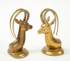 Large Aged Brass Ibex Bookends - 1502547