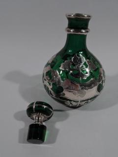 Large American Art Nouveau Green Glass Silver Overlay Perfume - 3749084