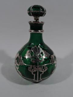 Large American Art Nouveau Green Glass Silver Overlay Perfume - 3749086