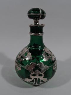 Large American Art Nouveau Green Glass Silver Overlay Perfume - 3749195