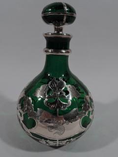 Large American Art Nouveau Green Glass Silver Overlay Perfume - 3749197