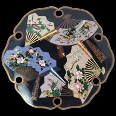 Large Antique 18 inch Japanese Cloisonne Enamel Charger with Fans - 3903483