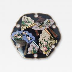 Large Antique 18 inch Japanese Cloisonne Enamel Charger with Fans - 3931349