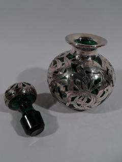 Large Antique American Art Nouveau Green Glass Silver Overlay Perfume - 3749077