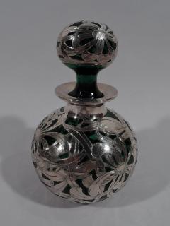 Large Antique American Art Nouveau Green Glass Silver Overlay Perfume - 3749080