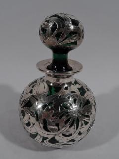 Large Antique American Art Nouveau Green Glass Silver Overlay Perfume - 3749089