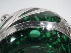 Large Antique American Art Nouveau Green Glass Silver Overlay Perfume - 3749101