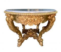 Large Antique Carved Gilt Wood Marble Top Center Table - 3686870