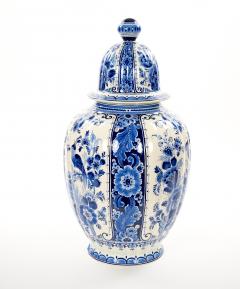 Large Antique Dutch Blue and White Delft Fluted Covered Jars Circa 1880 - 4552191